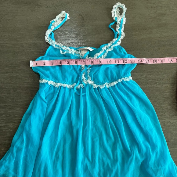 Victorias Secret Sheer Mesh Lace Trim Blue White Babydoll Tank S - Picture 10 of 11